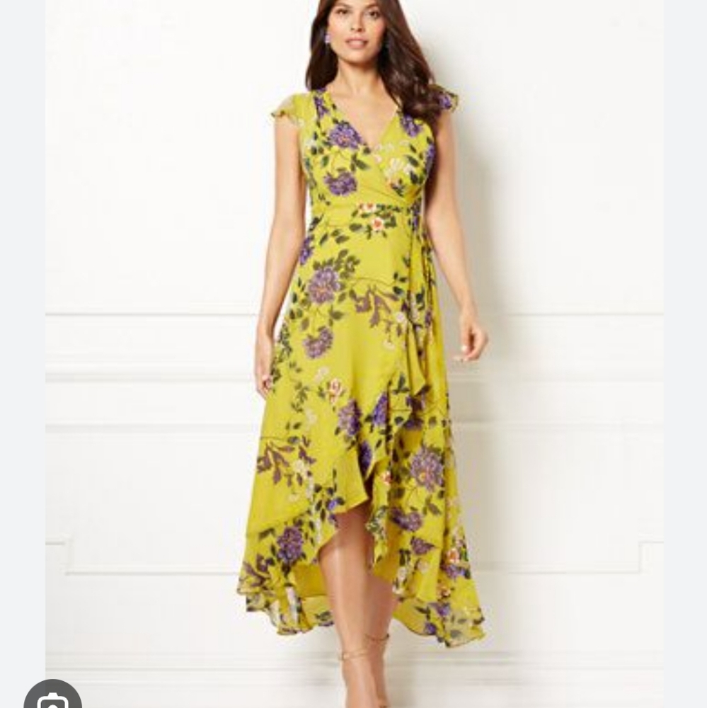 NY & Co. Eva Mendes green floral wrap dress XXL